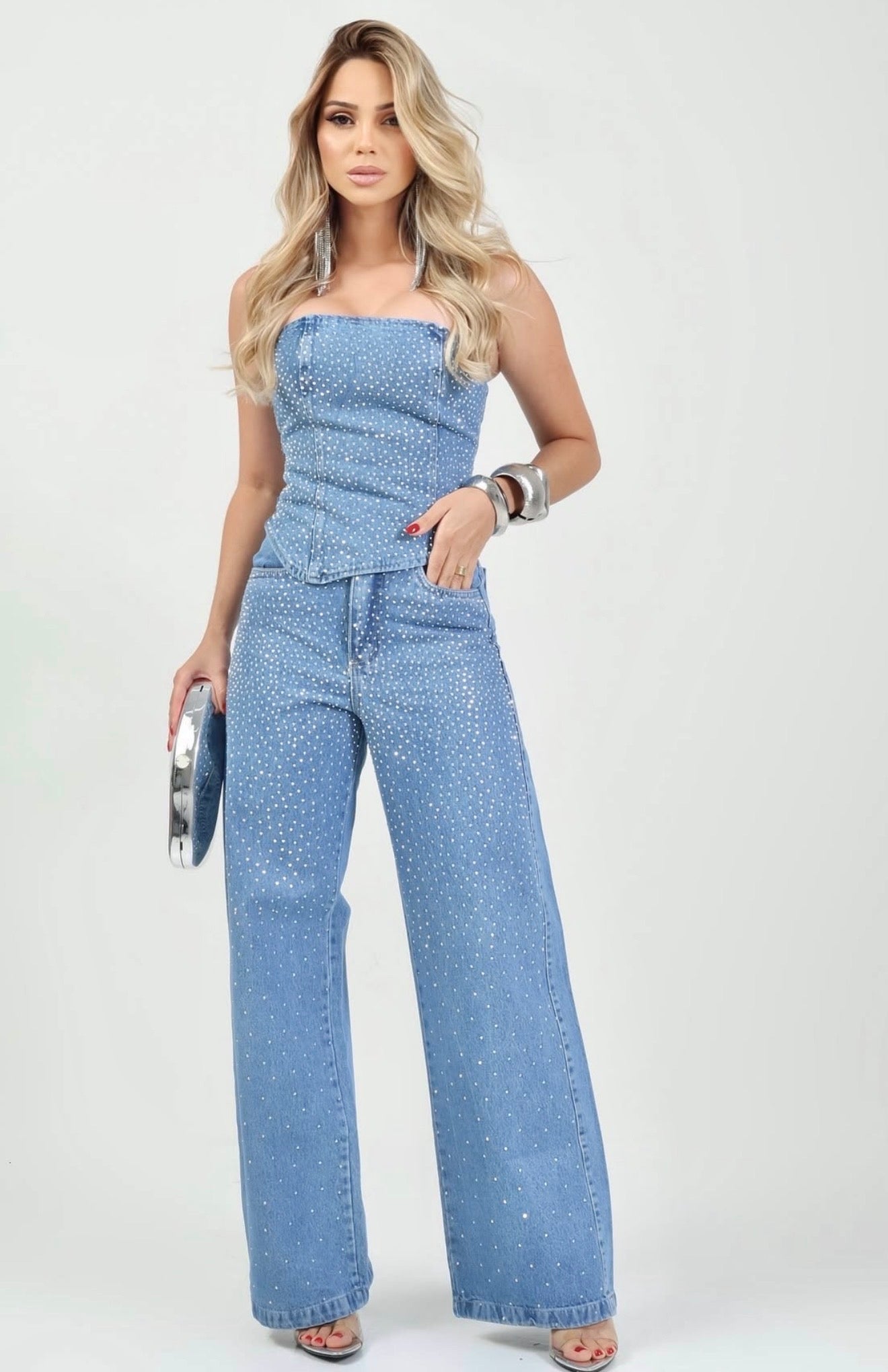 Calça wid leg com brilho